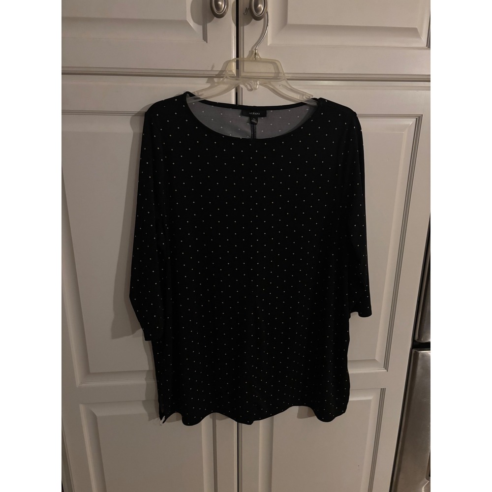 ALFANI Womens PXL Black White Polka Dot 3/4‎ Sleeve Top